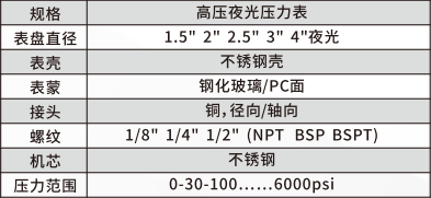 高压夜光压力表