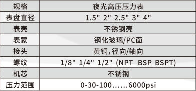 夜光高压压力表
